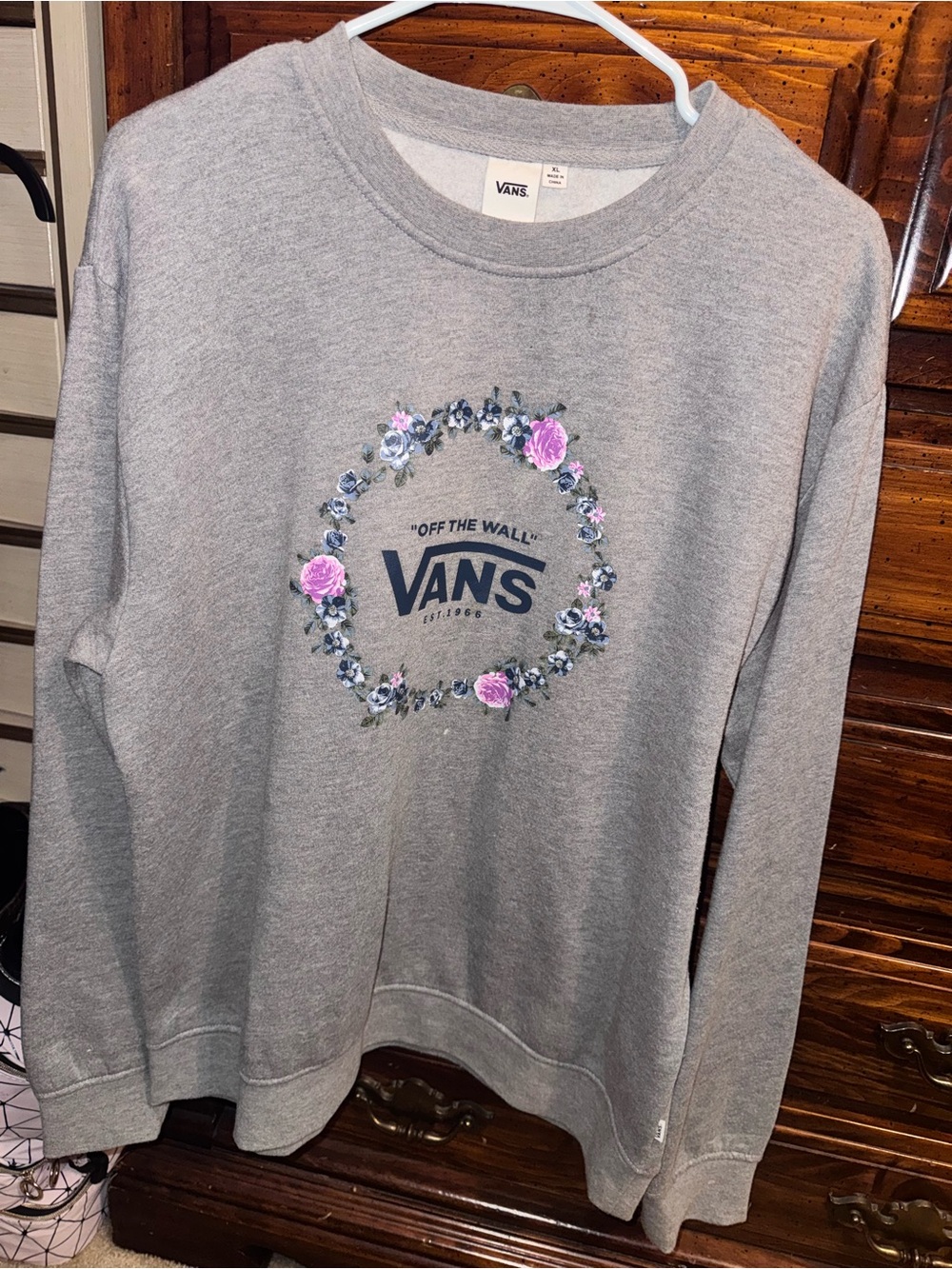 Vans Women's Gray Floral Logo Sweatshirt